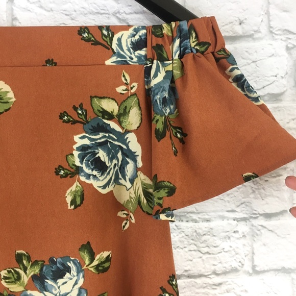 Altar’d State Off The Shoulder Floral Orange Dress - Picture 6 of 6